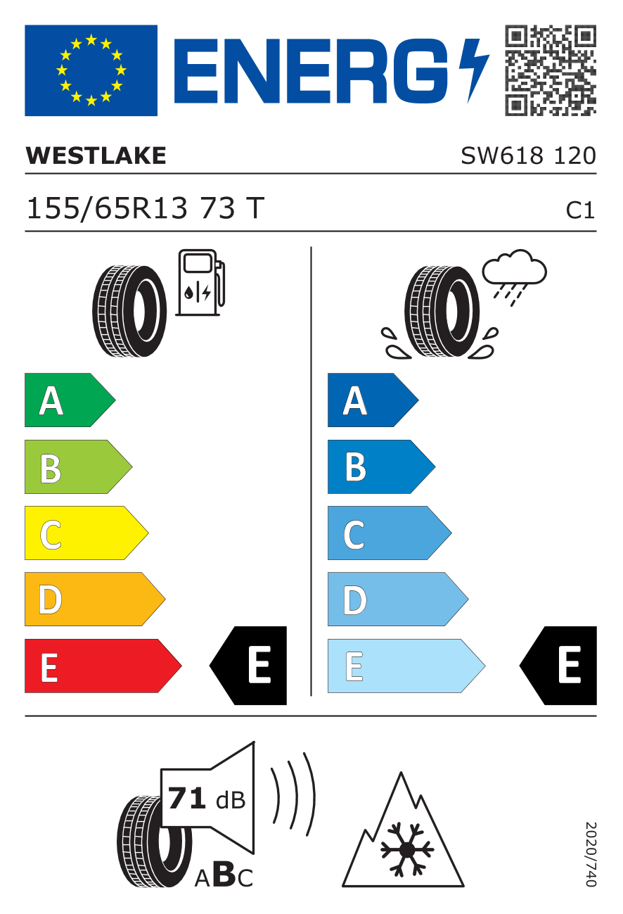 etykieta oponiarska dla Westlake SW618 155/65 R13 73T