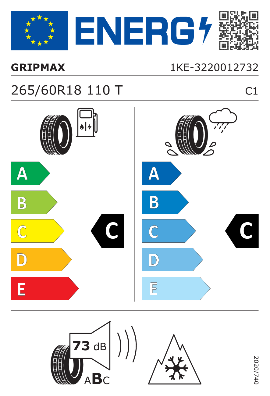etykieta oponiarska dla Gripmax INCEPTION A/T 265/60 R18 110T