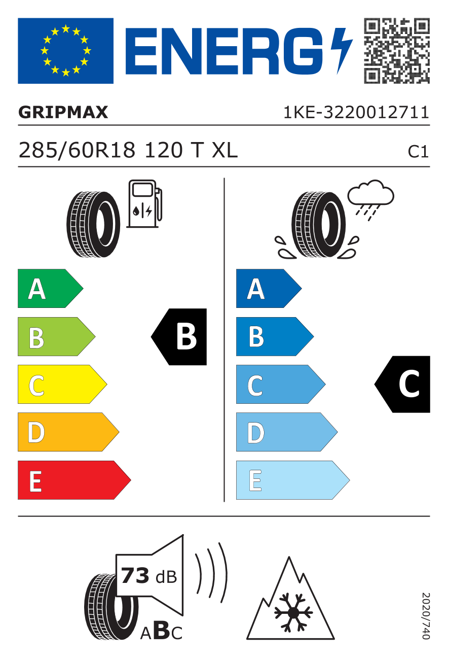 etykieta oponiarska dla Gripmax INCEPTION A/T XL RWL 285/60 R18 120T