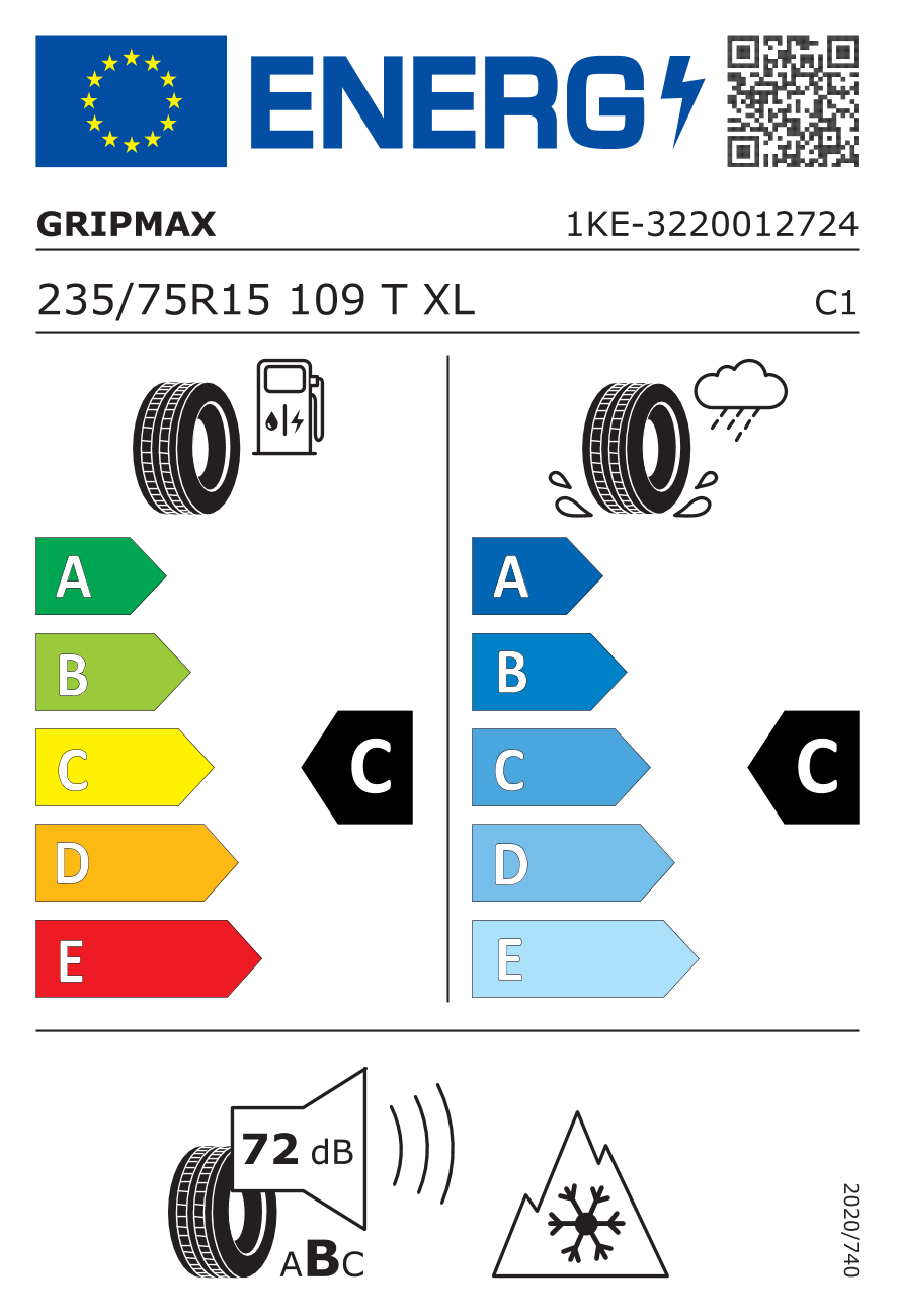 etykieta oponiarska dla Gripmax INCEPTION A/T RWL XL 235/75 R15 109T