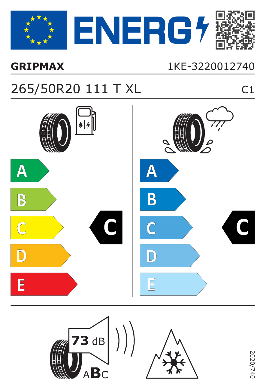 etykieta oponiarska dla Gripmax INCEPTION A/T RWL XL 265/50 R20 111T