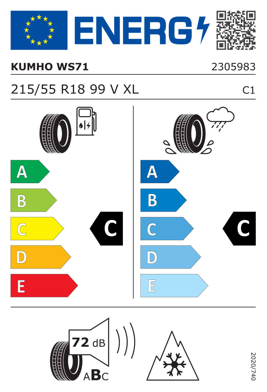 etykieta oponiarska dla Kumho WINTERCRAFT WS71 SUV XL 215/55 R18 99V