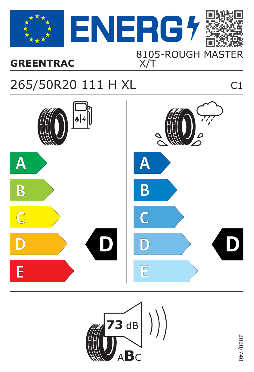 etykieta oponiarska dla Greentrac RoughMaster X/T 265/50 R20 111H