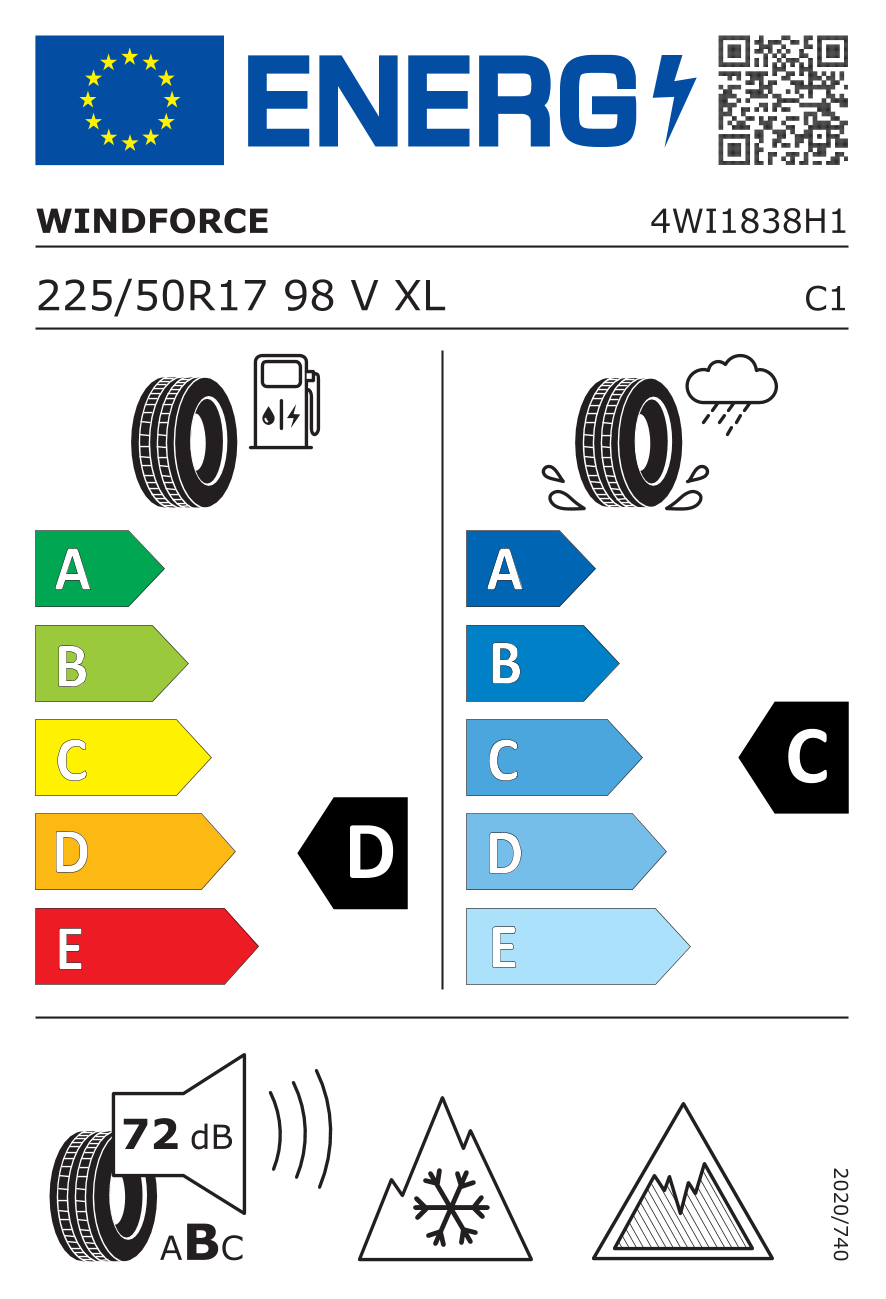 etykieta oponiarska dla Windforce SNOWBLAZER UHP XL 225/50 R17 98V