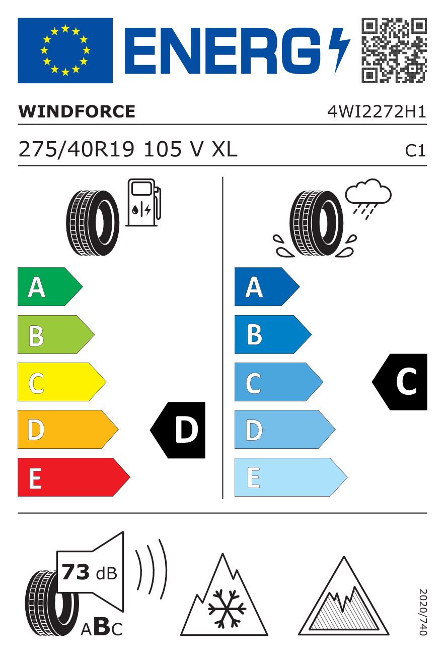 etykieta oponiarska dla Windforce SNOWBLAZER UHP XL 275/40 R19 105V