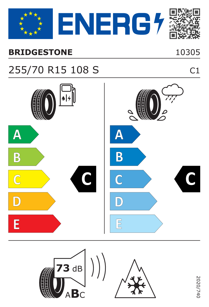 etykieta oponiarska dla Bridgestone DUELER A/T 001 255/70 R15 108S
