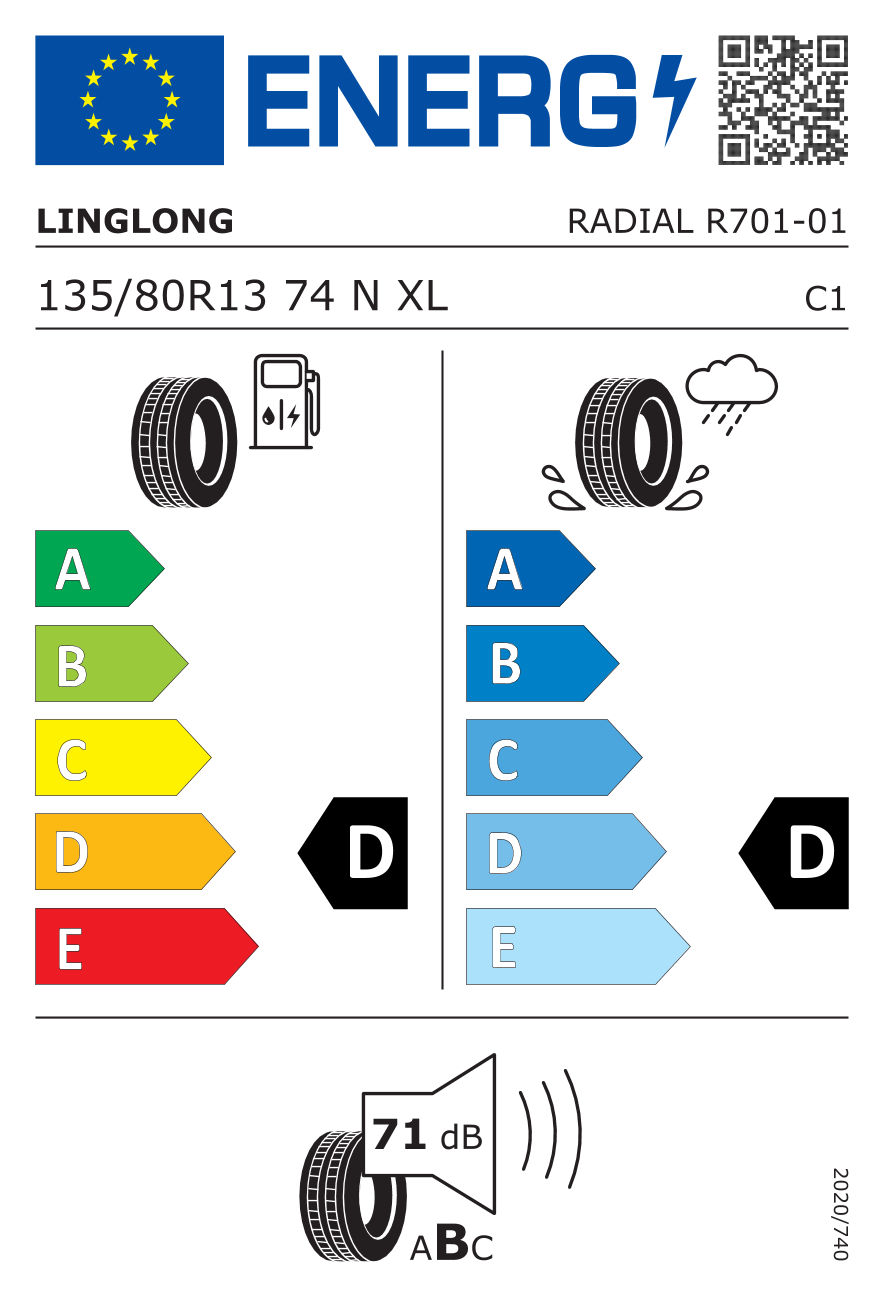 etykieta oponiarska dla Linglong R701 XL TL 135/80 R13 74N