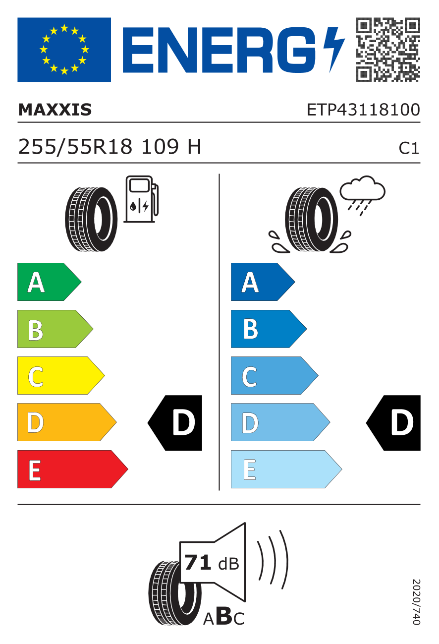 etykieta oponiarska dla Maxxis AT-771 Bravo XL 255/55 R18 109H