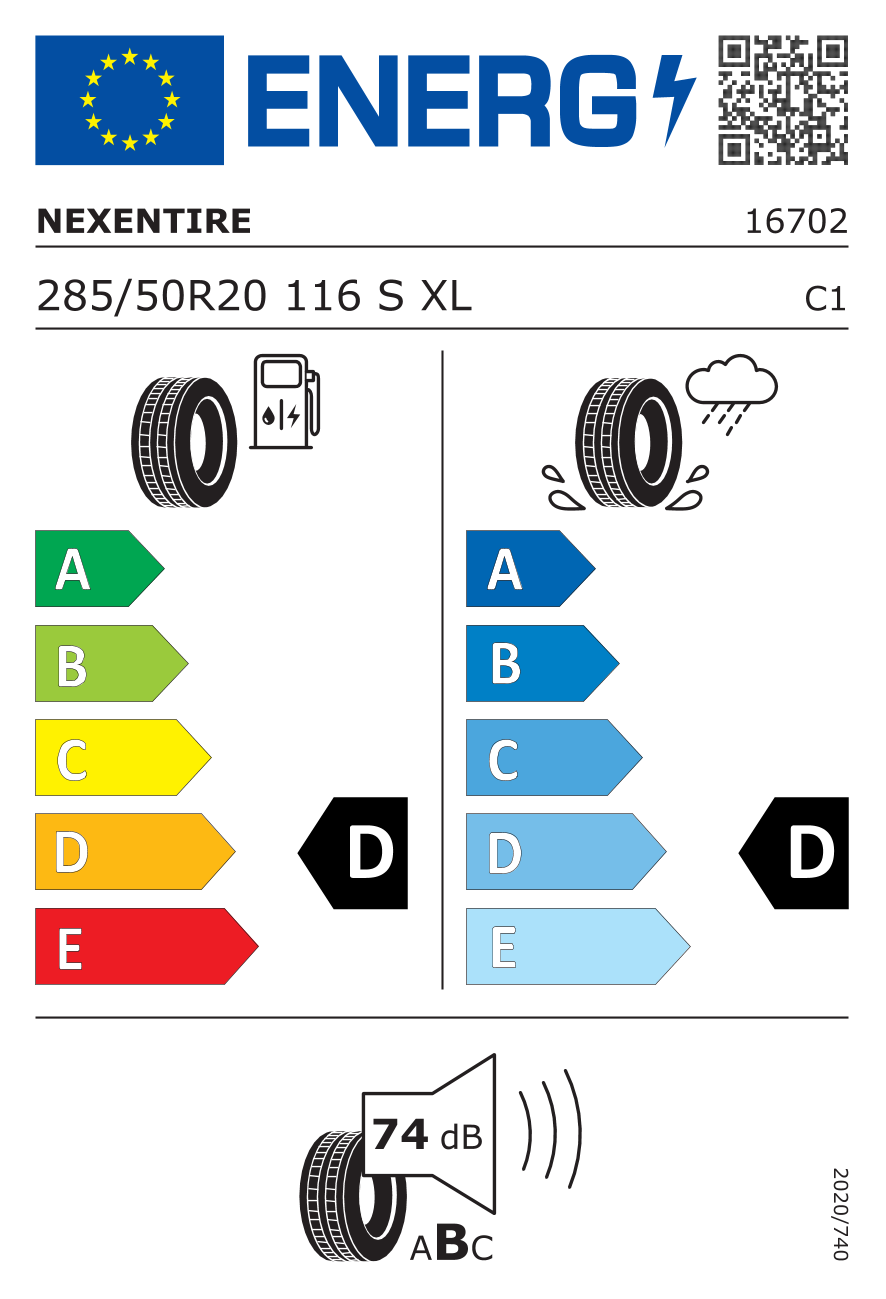 etykieta oponiarska dla Nexen Roadian AT 4x4 XL 285/50 R20 116S
