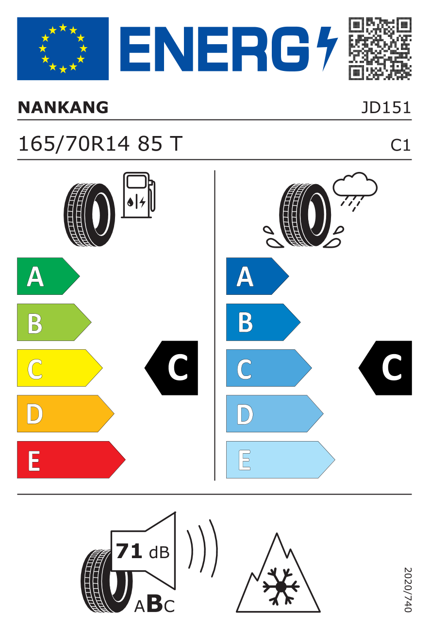 etykieta oponiarska dla Nankang Cross Seasons AW-6 XL 165/70 R14 85T