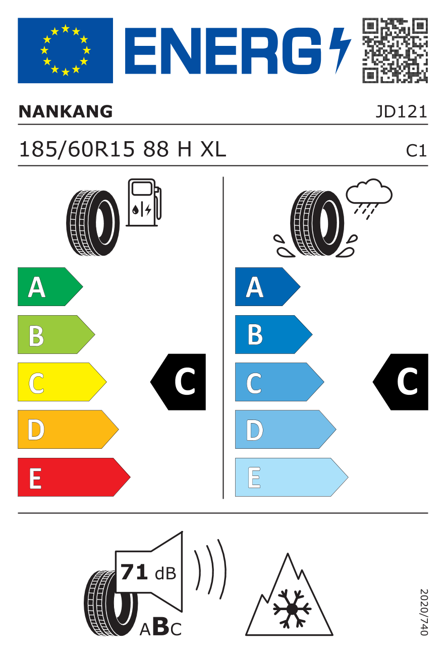 etykieta oponiarska dla Nankang Cross Seasons AW-6 XL 185/60 R15 88H