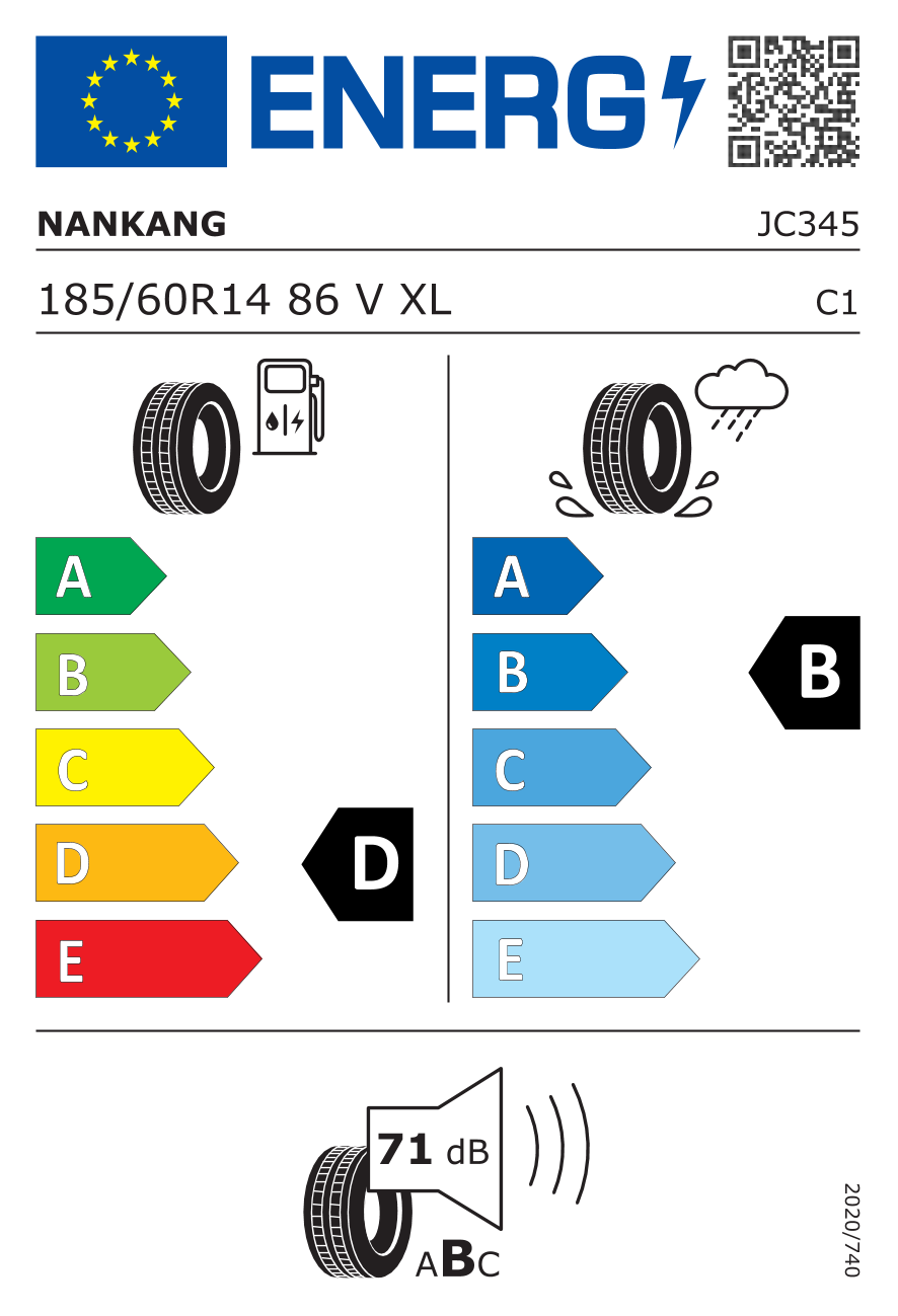 etykieta oponiarska dla Nankang Sportnex NS-2R XL FP 185/60 R14 86V