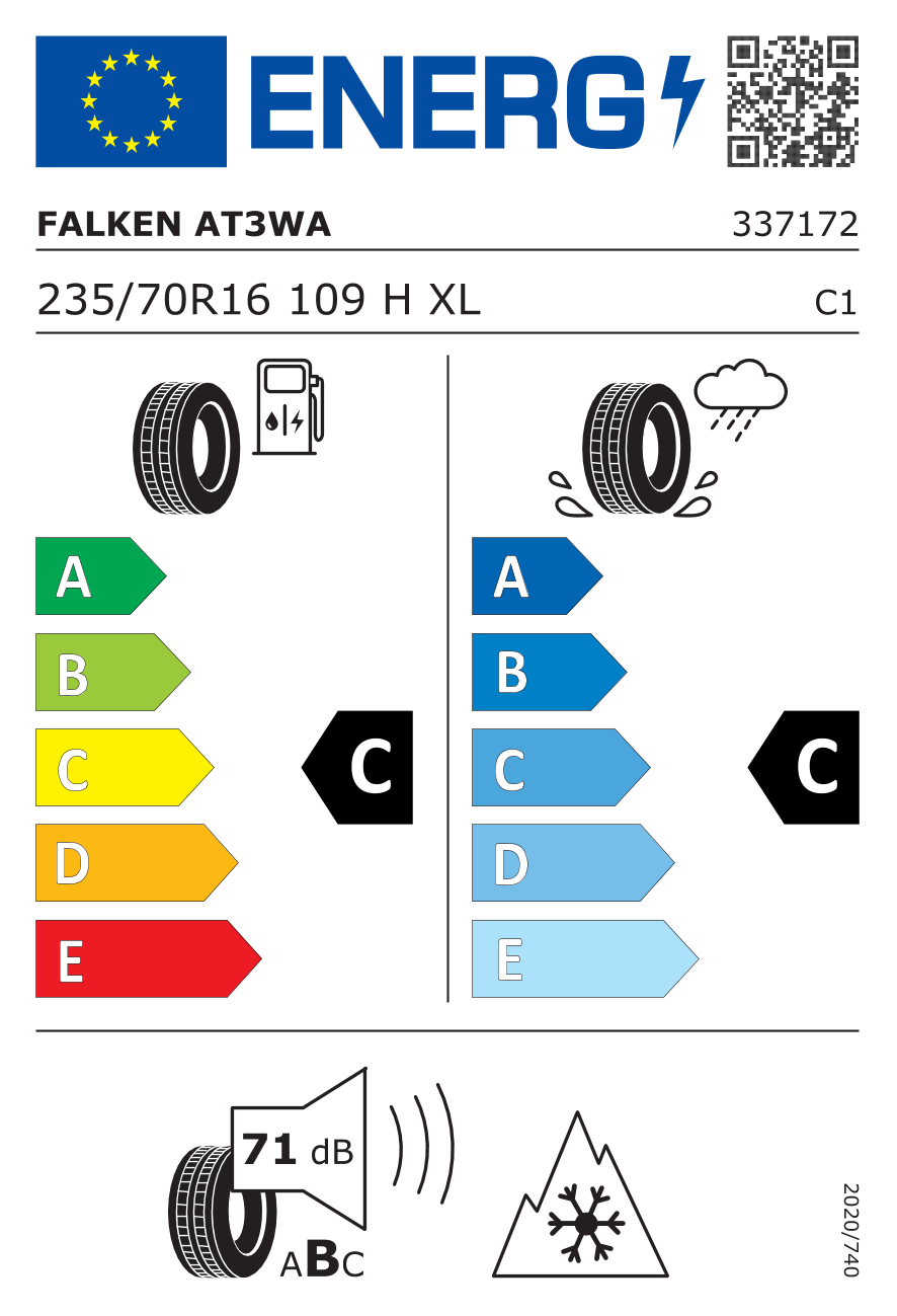 etykieta oponiarska dla Falken WILDPEAK A/T AT3WA XL 235/70 R16 109H