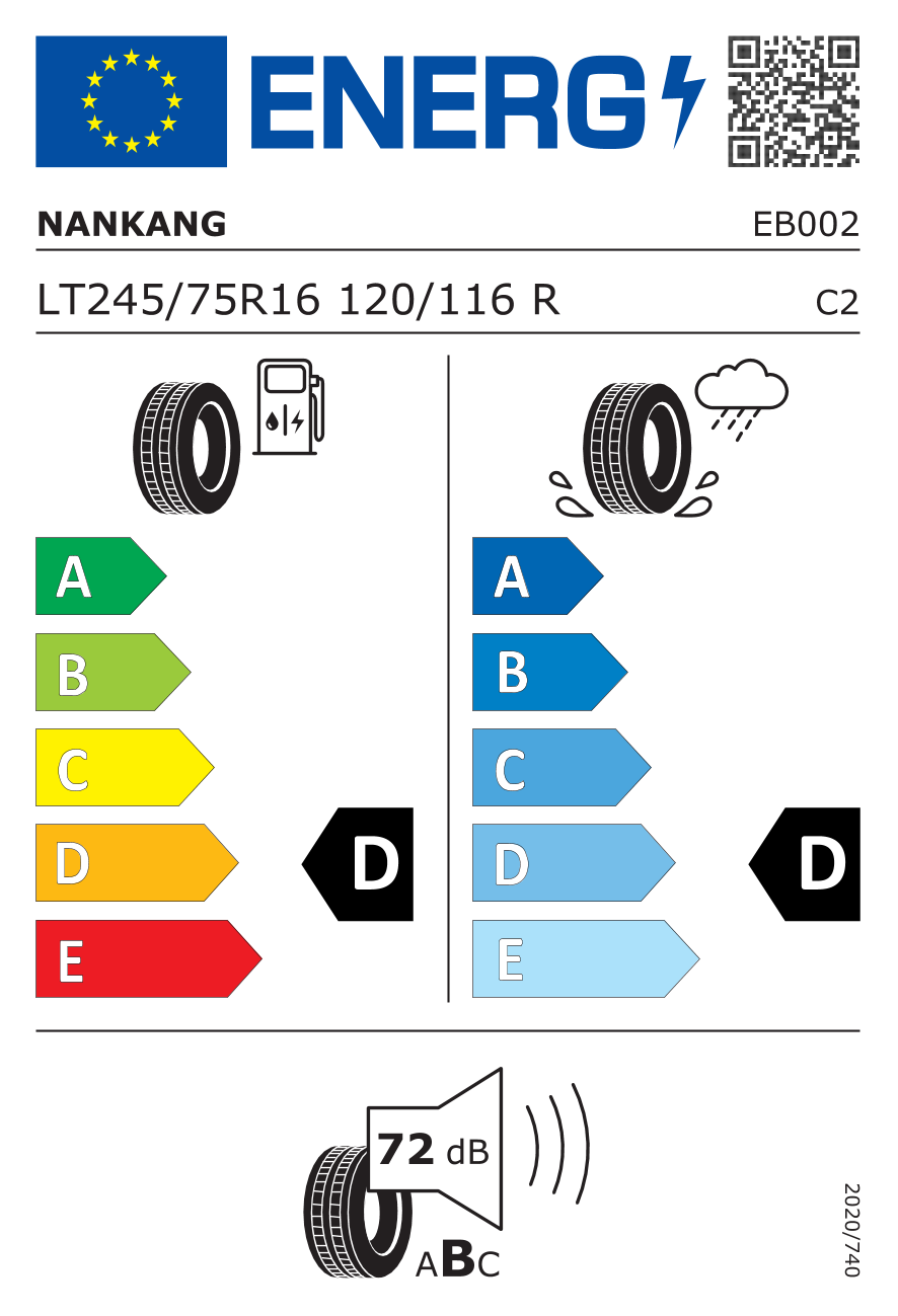 etykieta oponiarska dla Nankang FT-7 A/T OWL 245/75 R16 120/116R