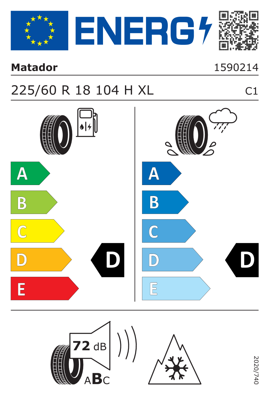etykieta oponiarska dla Matador MP72 Izzarda A/T 2 XL FR 225/60 R18 104H
