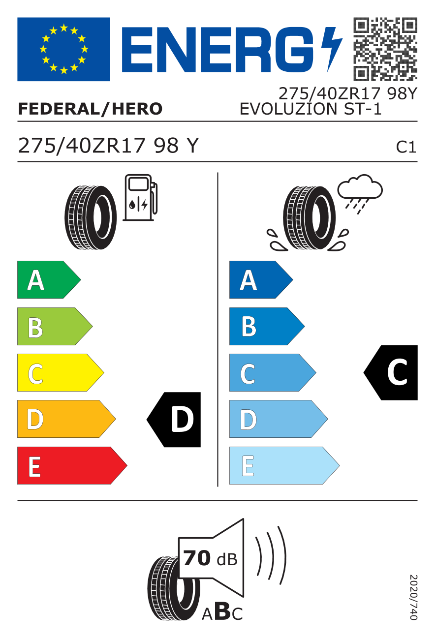 etykieta oponiarska dla Federal EVOLUZION ST-1 275/40 R17 98Y