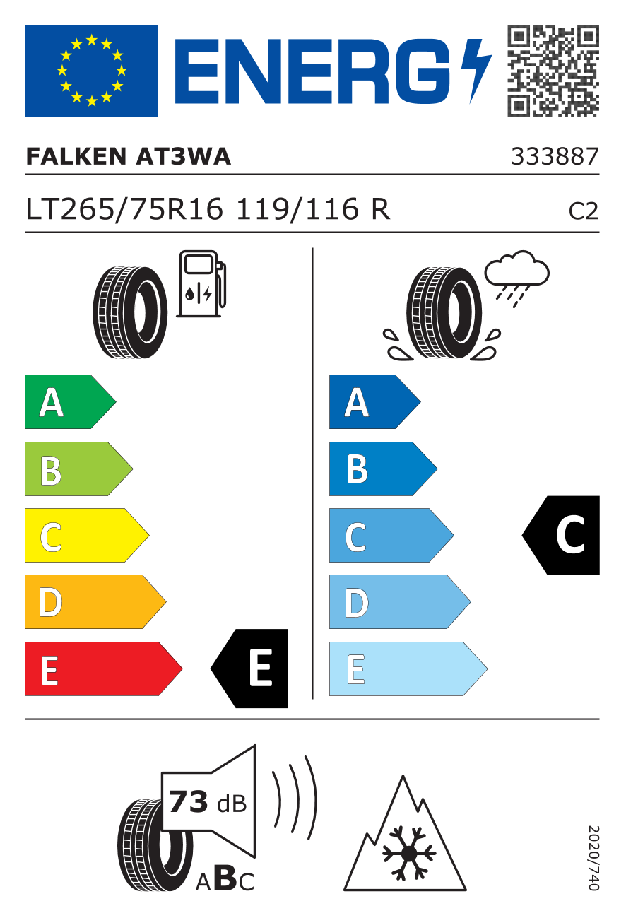 etykieta oponiarska dla Falken WILDPEAK A/T AT3 WA 265/75 R16 119/116R
