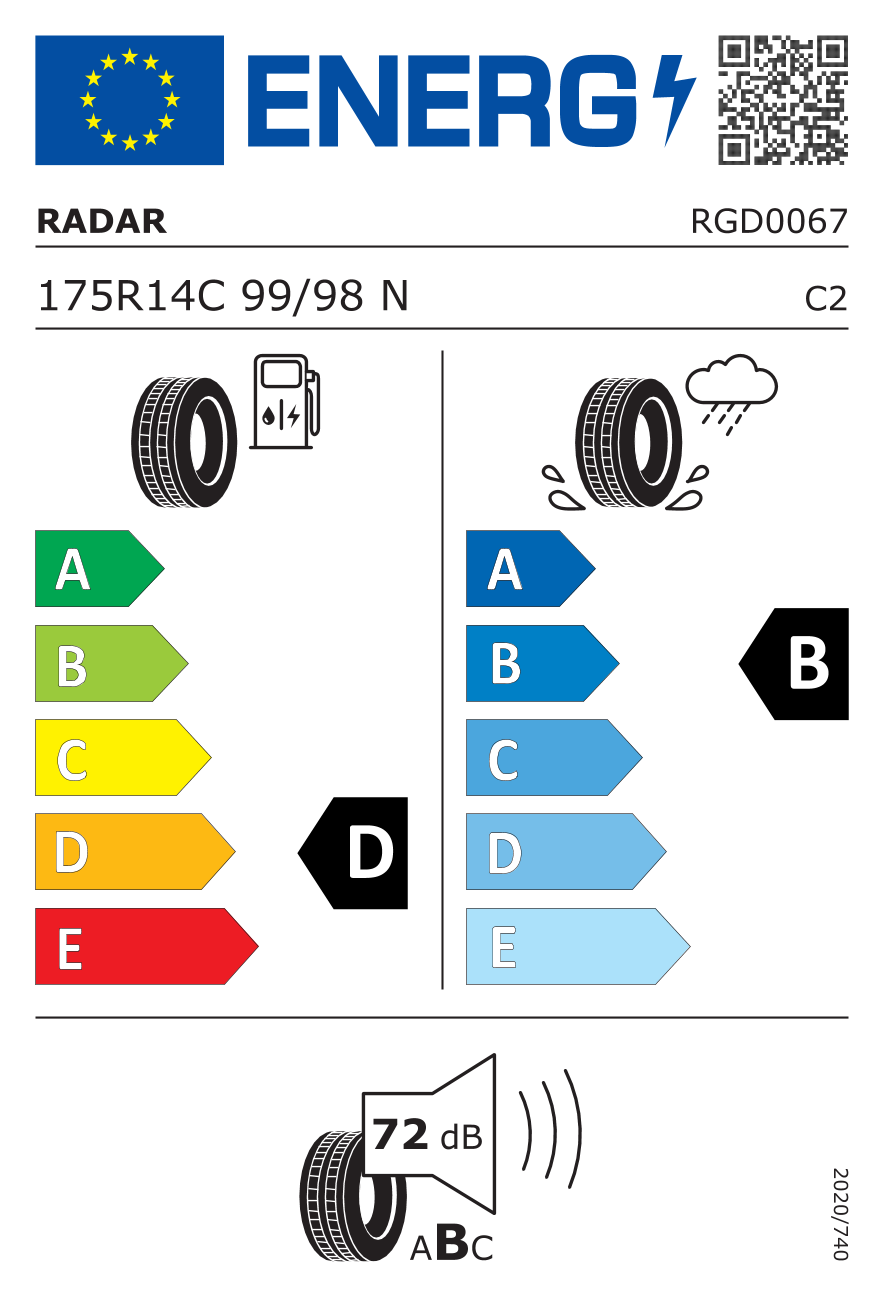 etykieta oponiarska dla Radar ARGONITE RV-4T 175/80 R14 99/98N