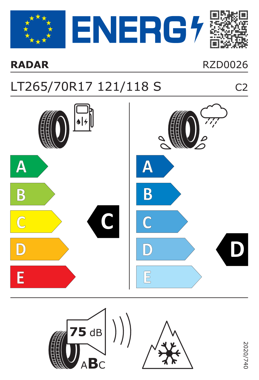 etykieta oponiarska dla Radar RENEGADE AT-5 265/70 R17 121/118S