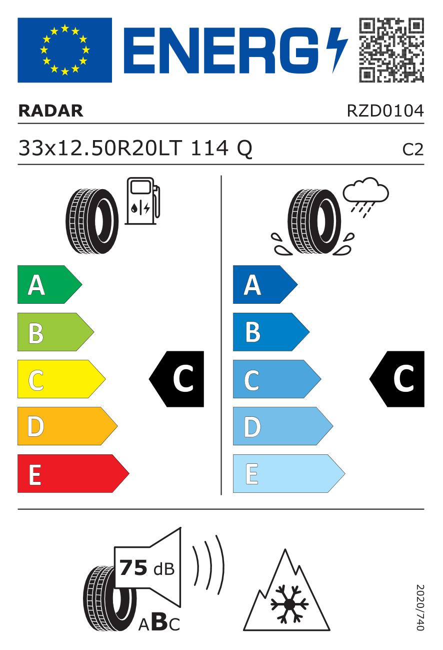 etykieta oponiarska dla Radar RENEGADE AT-5 33X12.50 R20 114Q