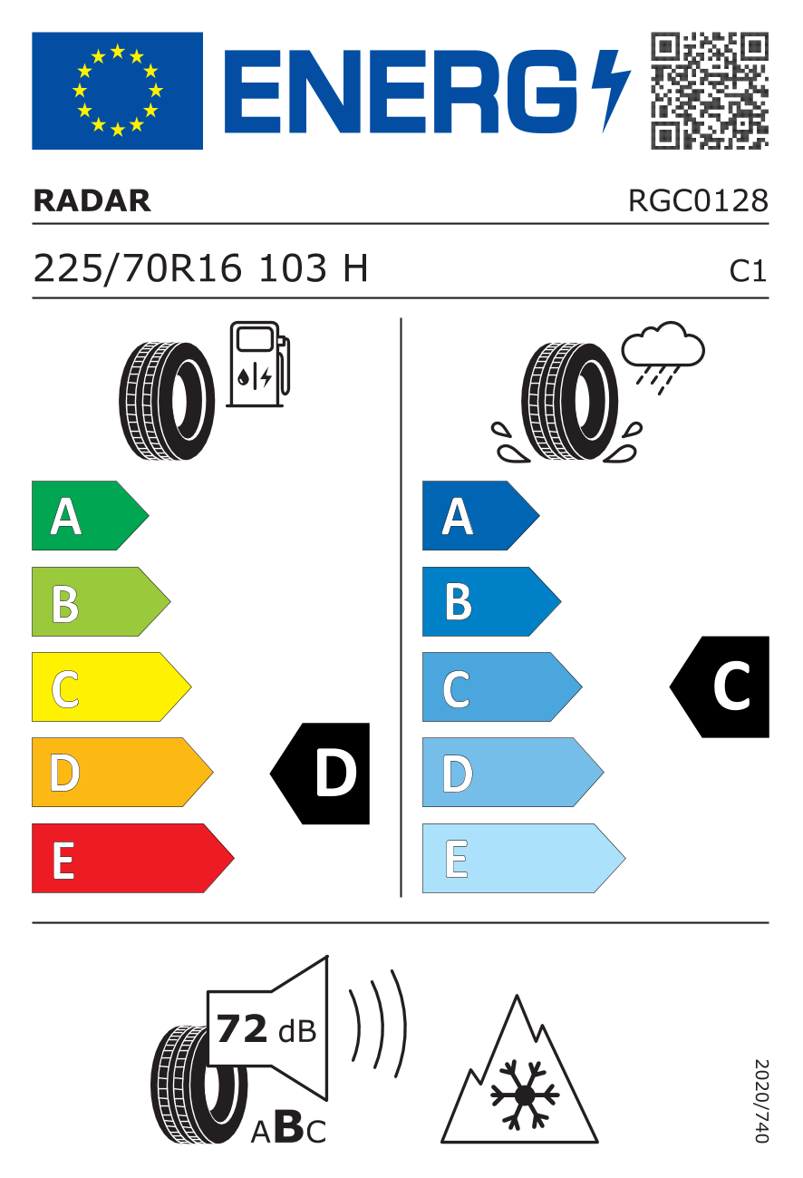 etykieta oponiarska dla Radar DIMAX 4SEASON 225/70 R16 103H