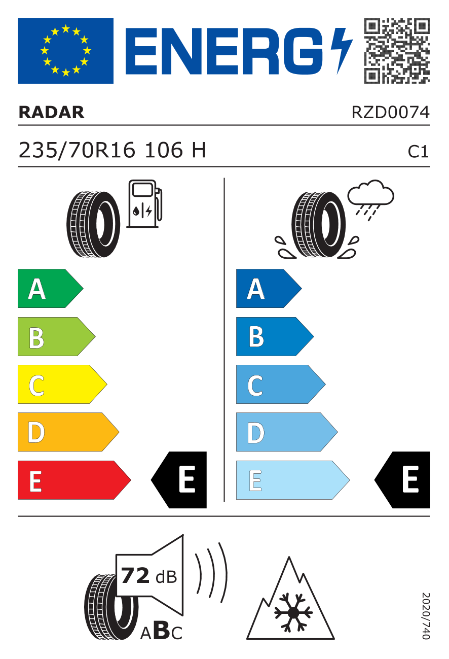 etykieta oponiarska dla Radar RENEGADE AT-5 235/70 R16 106H