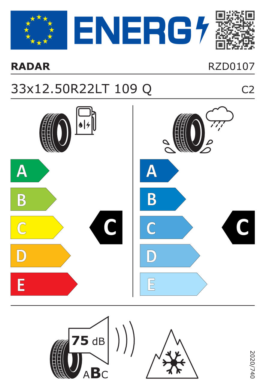 etykieta oponiarska dla Radar RENEGADE AT-5 33X12.50 R22 109Q