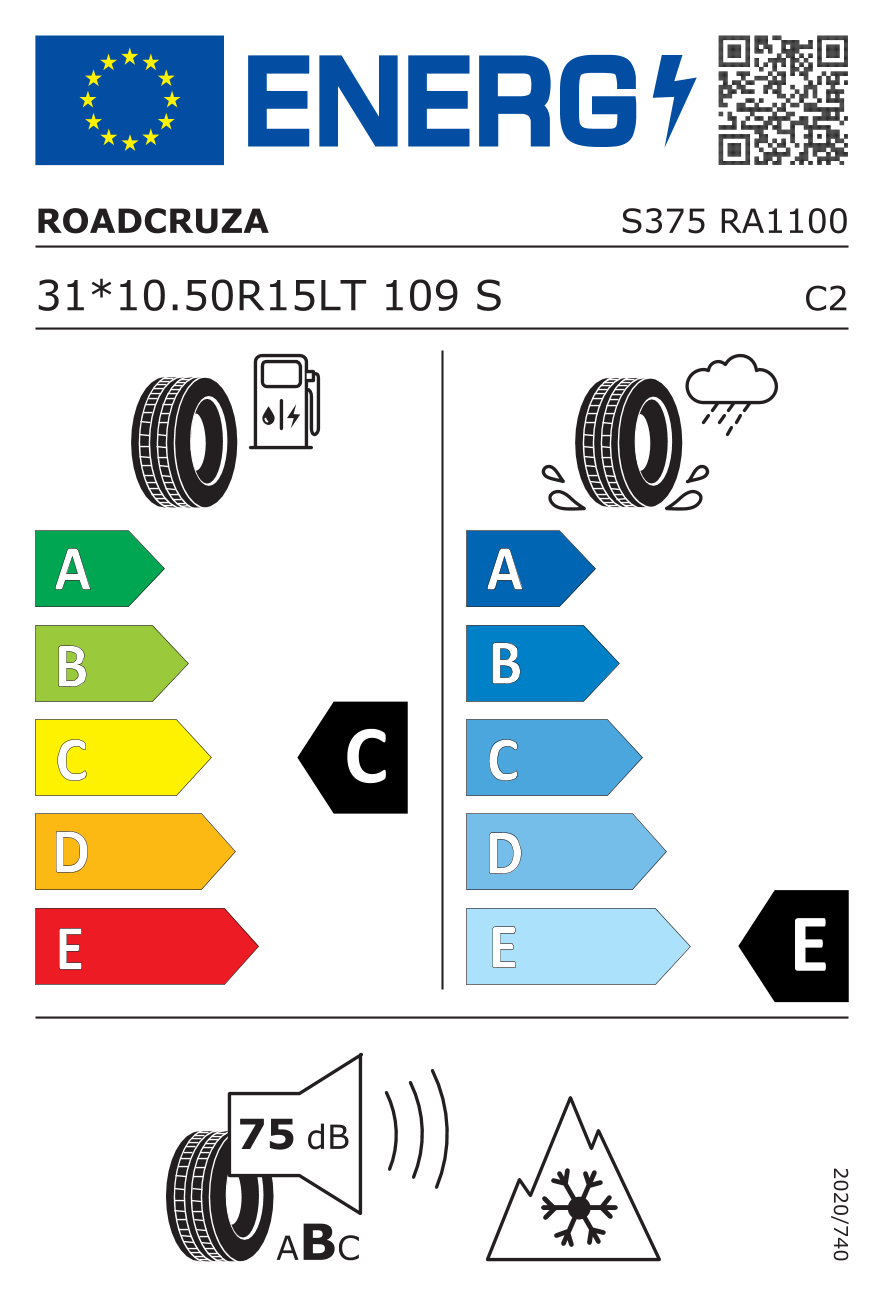 etykieta oponiarska dla Roadcruza RA1100 31X10.50 R15 109S