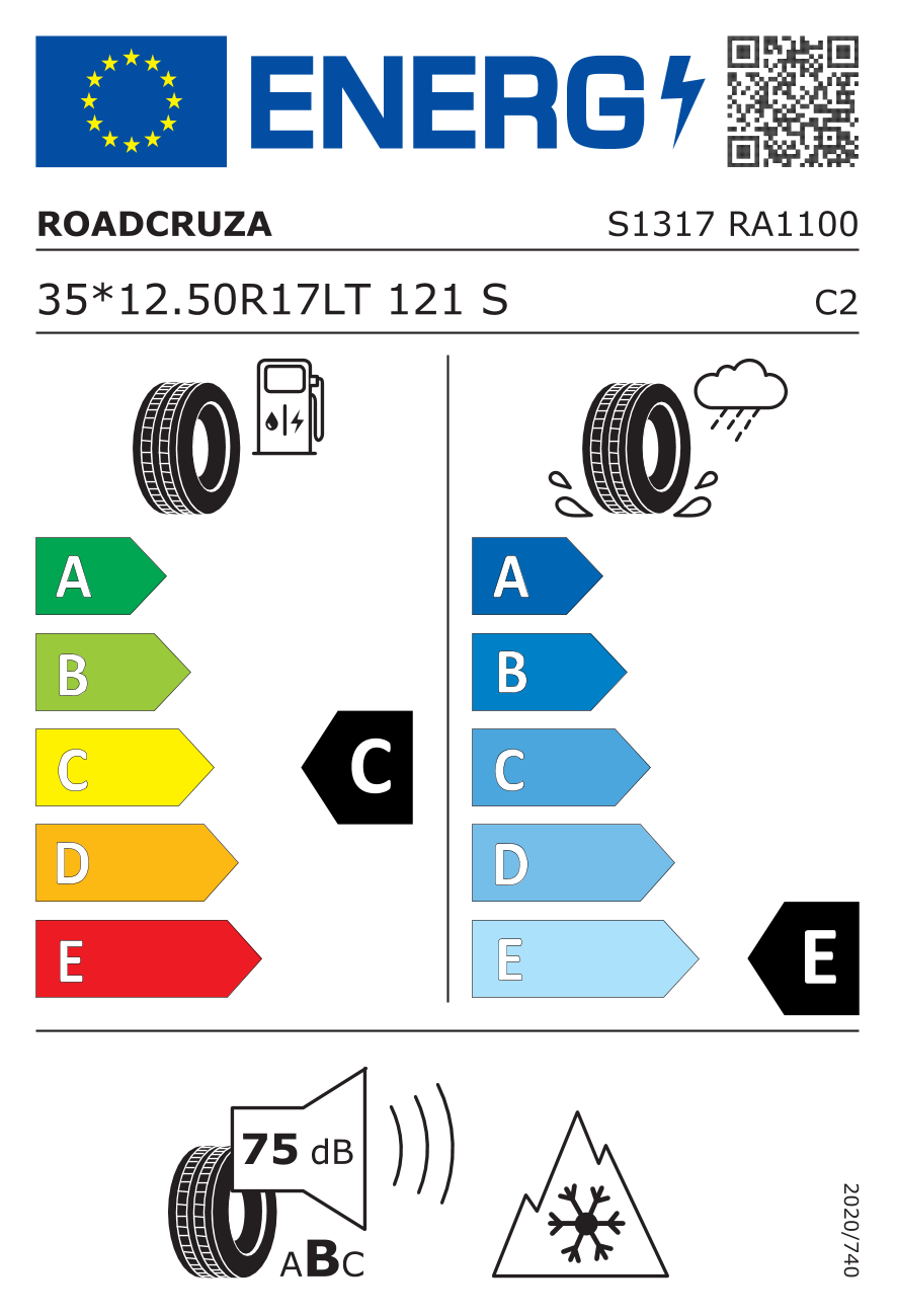 etykieta oponiarska dla Roadcruza RA1100 35X12.50 R17 121S