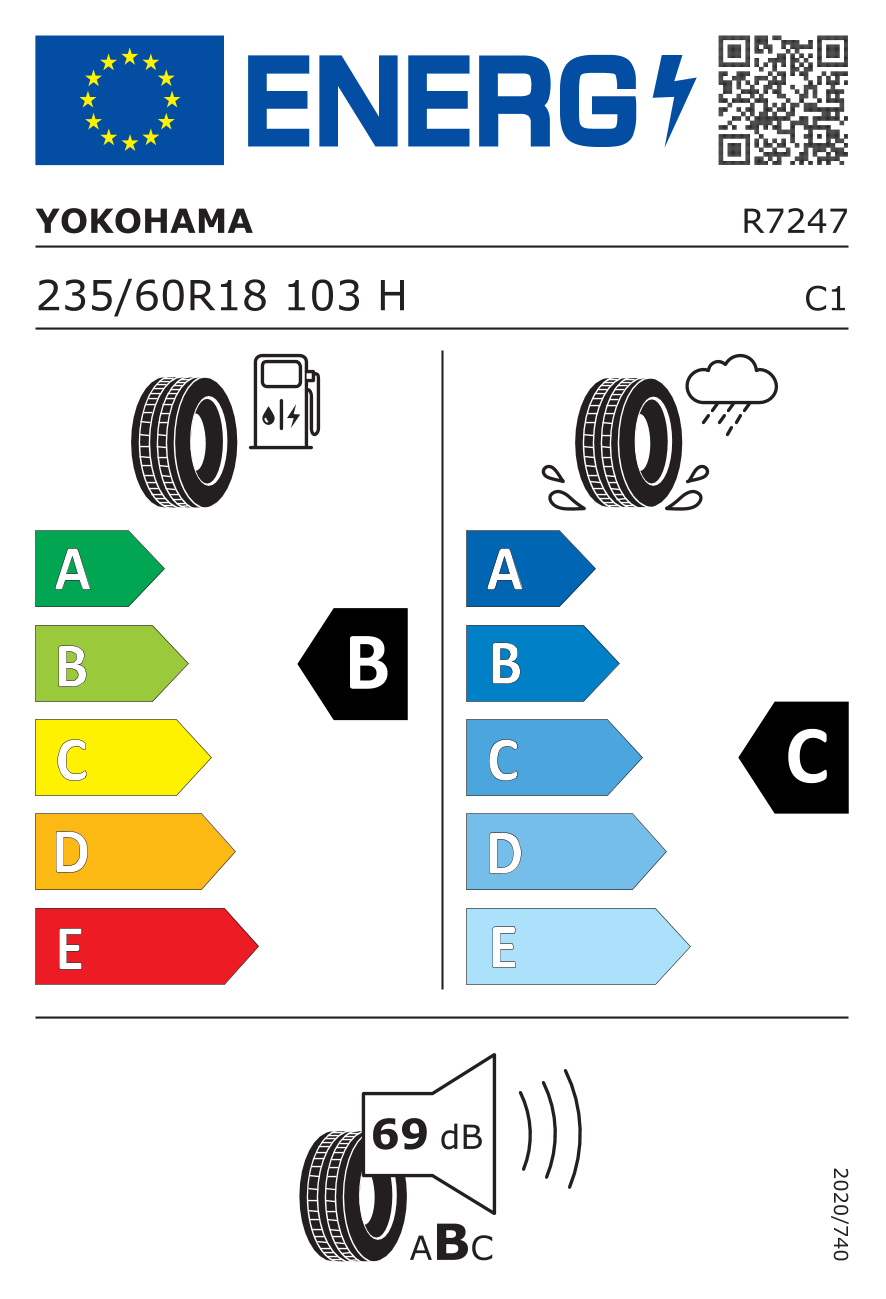etykieta oponiarska dla Yokohama BluEarth-XT AE61E 235/60 R18 103H