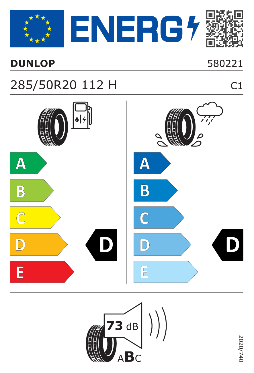 etykieta oponiarska dla Dunlop GRANDTREK AT5 285/50 R20 112H